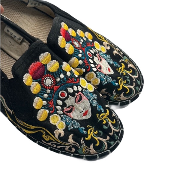no brand Other - Black Sz 10 Embroidered Slip-On Loafers with Colorful Embellishments